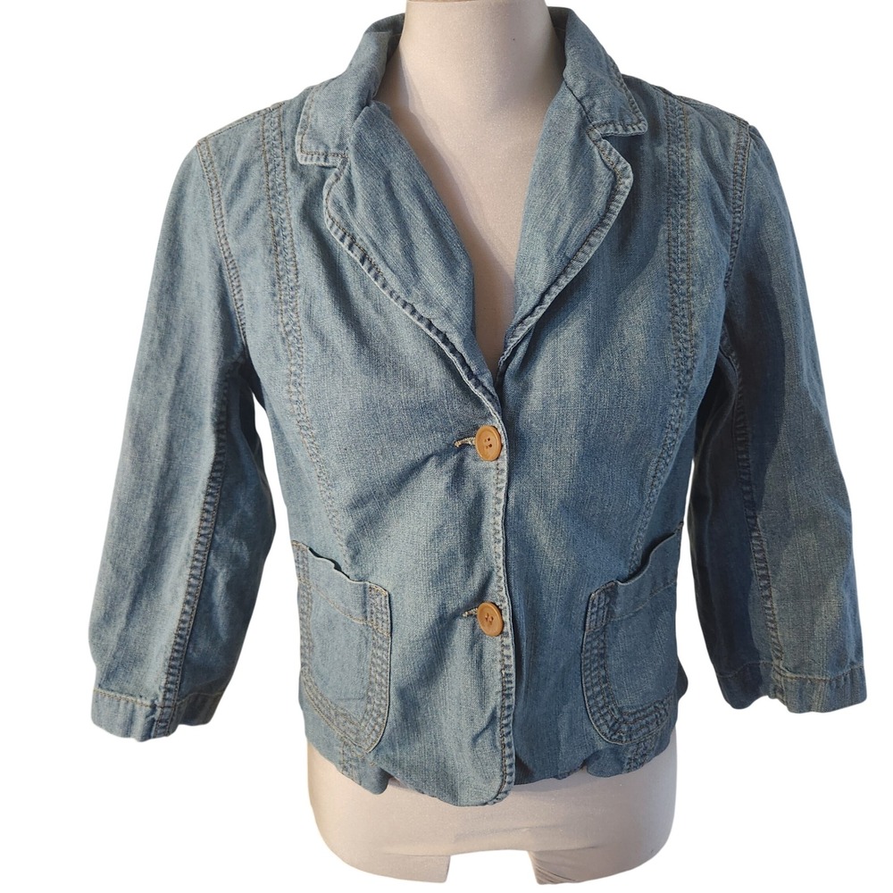 Y2k Jacob Connexion Denim‎ Jean Blazer Jacket 34 Sleeve Light Wash Large